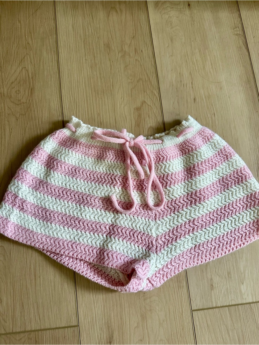 Pink & White Striped Knit Drawstring Shorts